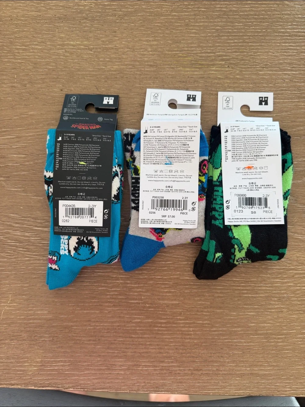Happy Socks Kids Crew Socks - Blue Teal, Beige, Black with Multicolor Prints